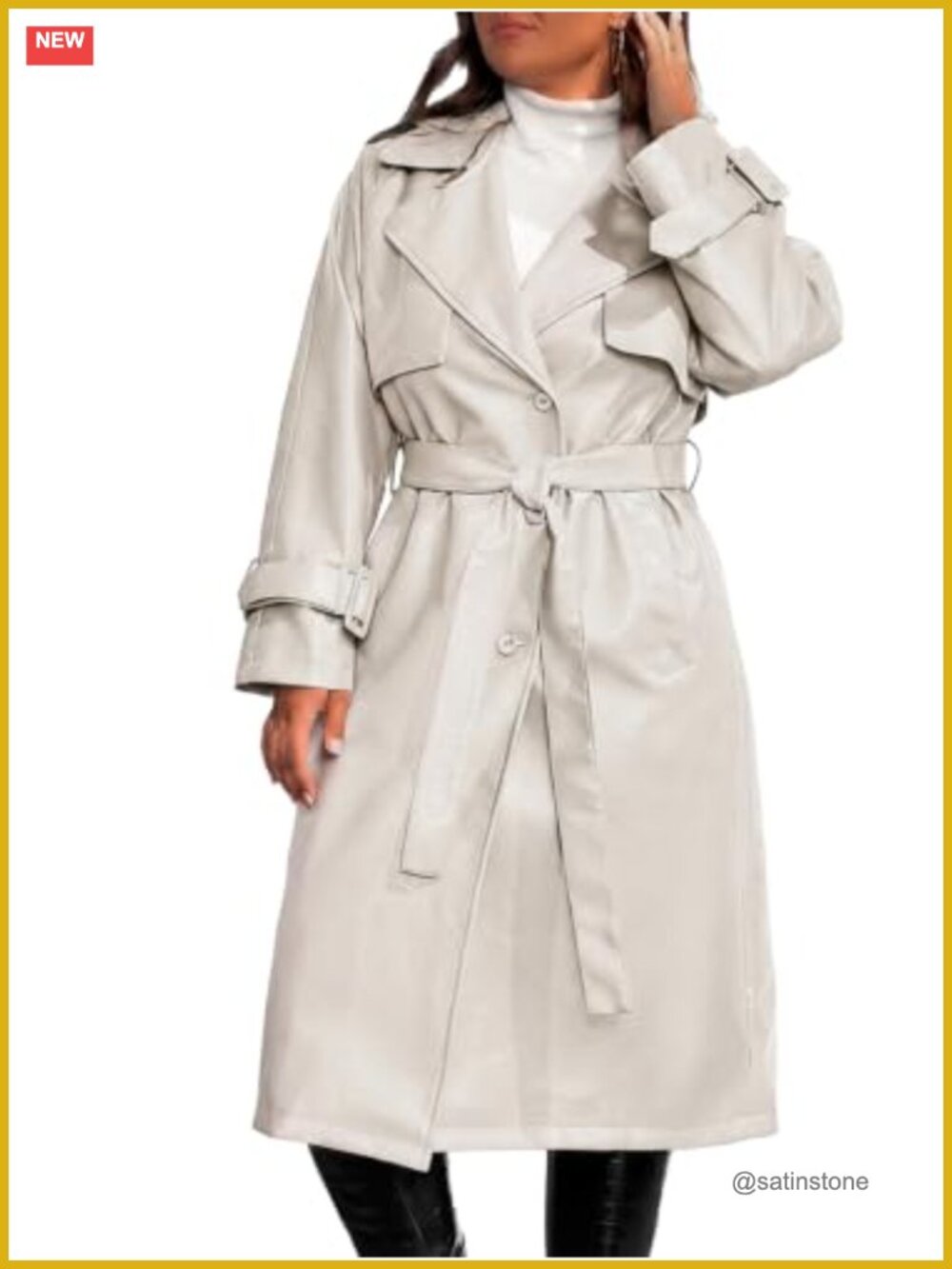 Plus Size Faux Leather Moto Long Jacket Trench Coat Windproof